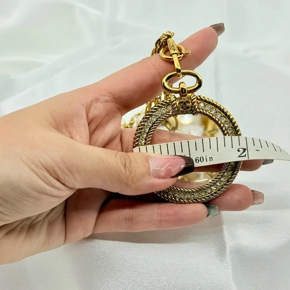 Chanel Vintage Pearl Crystal  Magnifying Glass Pendant Necklace XL - Picture 7 of 12